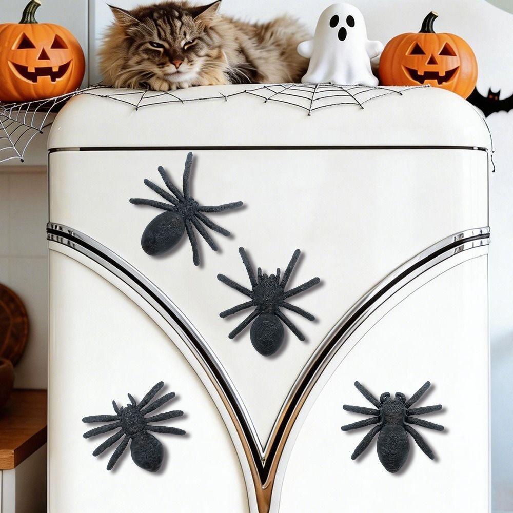 4/6PCS Black Halloween Decorations 3D Spider Magnetic Decals Bat Refrigerator Sticker Haunted House