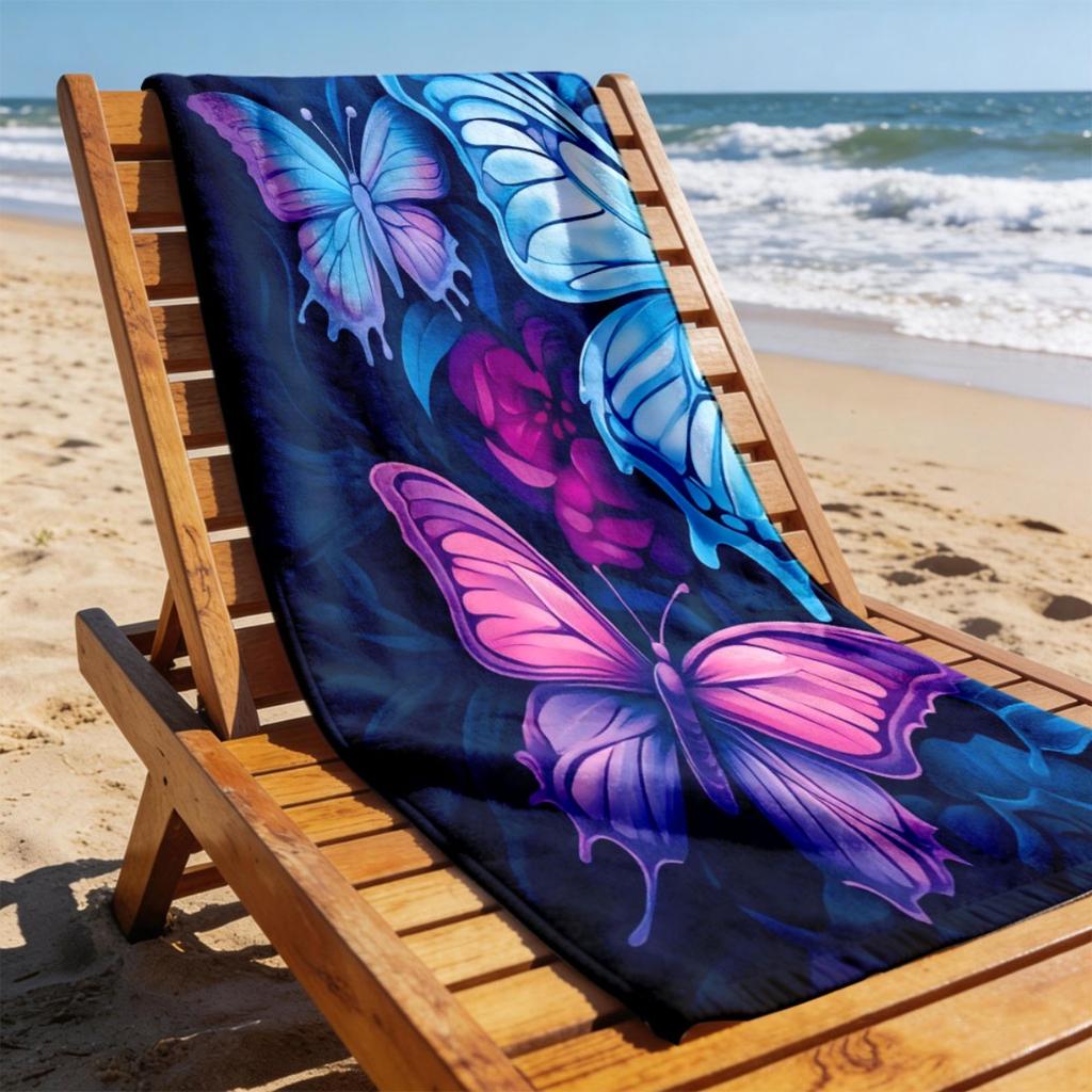 1Pc Retro Butterfly Floral Microfiber Beach Towel, Sand-Free & Lightweight. Portable Unisex Towel For Pool, Surfing And Fitness