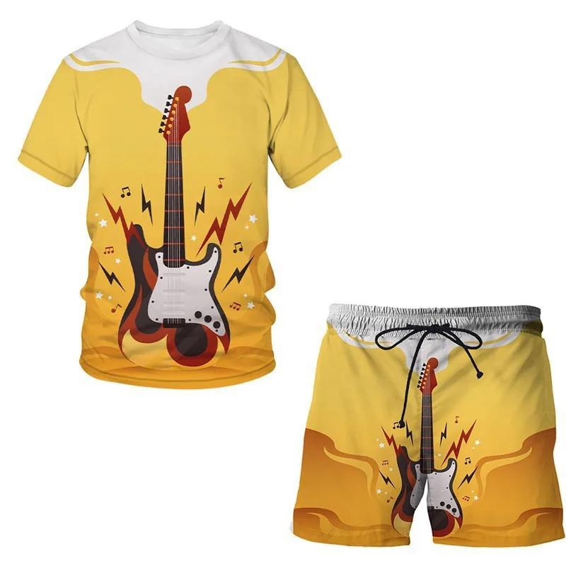 Summer Guitar 3D Print T-Shirts Shorts Sets Men's Tracksuits Oversized Short Sleeve T Shirt Pants Set Man Suits Clothing