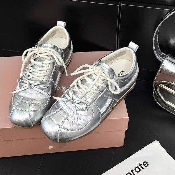 Silver Inner Height Increase Flat Bottom German Training Shoes Women's Shoes 2025 New Autumn and Summer Casual Sports Board Shoes Forrest Gump Shoes