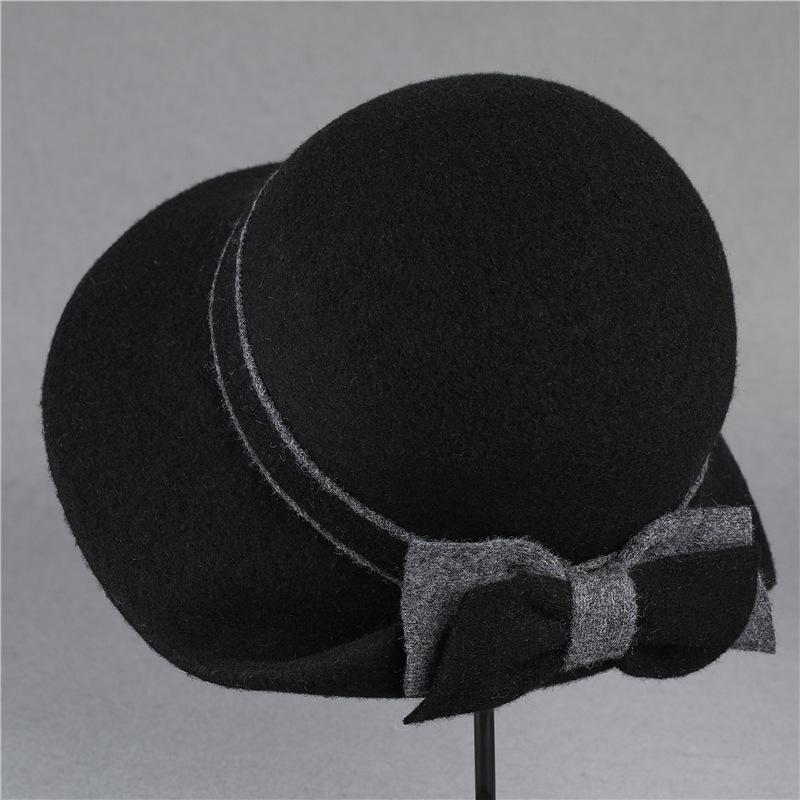 Hat women's autumn and winter woolen woolen basin hat fashion retro temperament socialite top hat bucket hat
