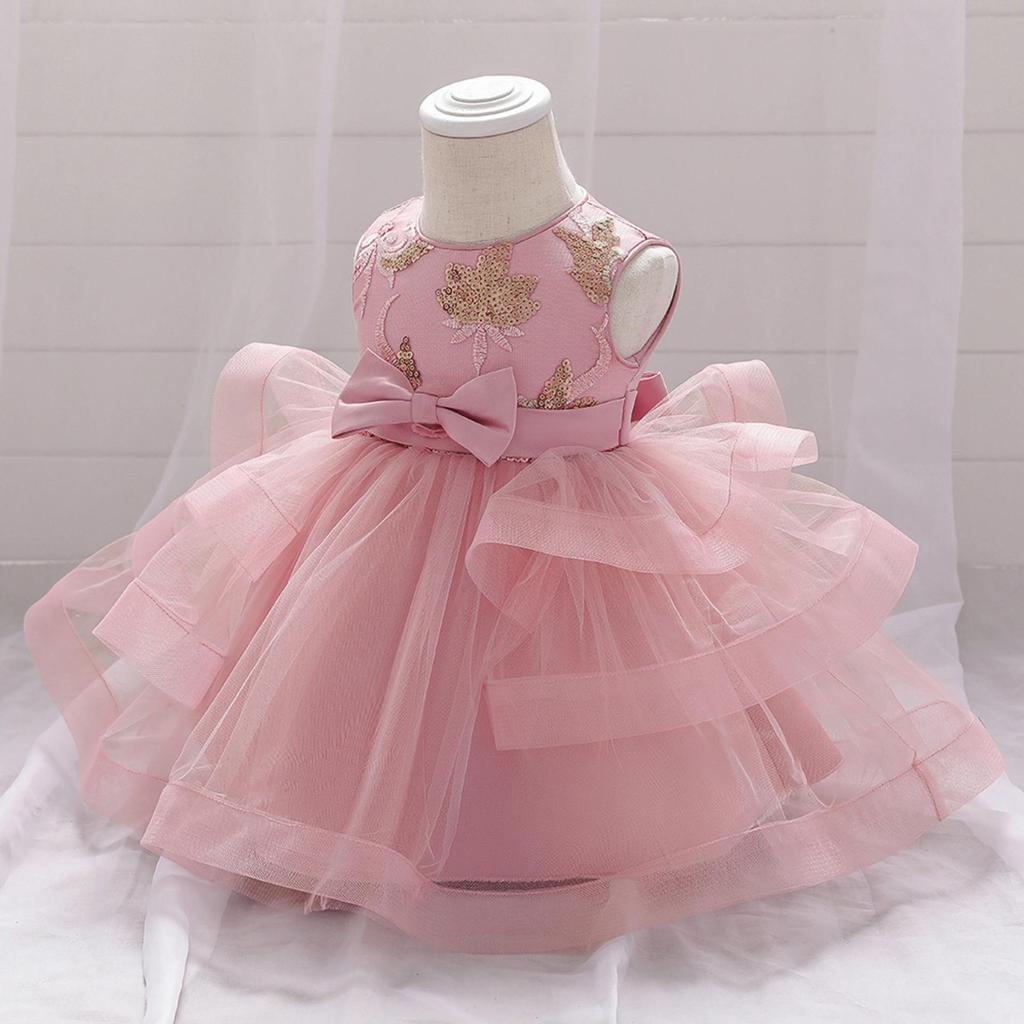 Infant & Toddler Sequined Princess Birthday Dress with Puff Skirt & Embroidery