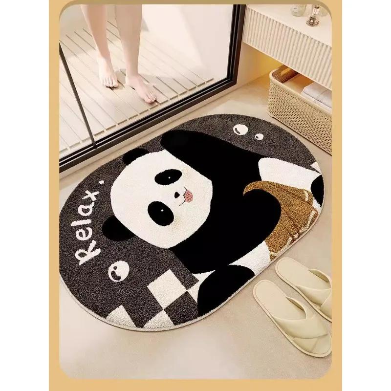 Yan Cartoon Panda Bathroom Imitation Cashmere Floor Mat, Toilet Door Carpet Door Mat, Absorbent Anti-slip Mat, Toilet Floor Mat