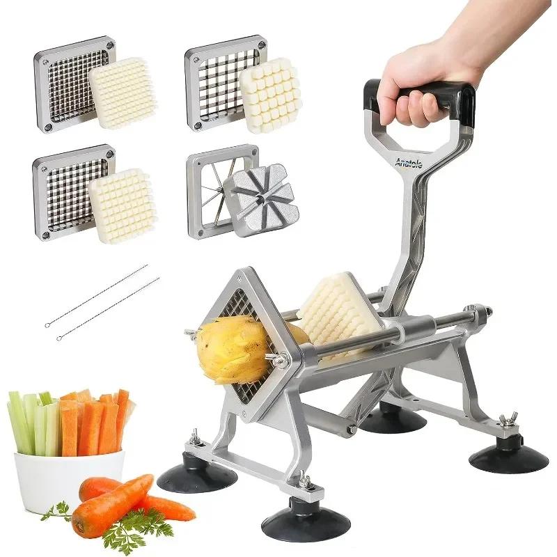 

Commercial French Fry Cutter with 1/2 3/8 1/4 8-Wedge Stainless Steel BladesPotato Cutter Dicer Manual Vegetable Chopper