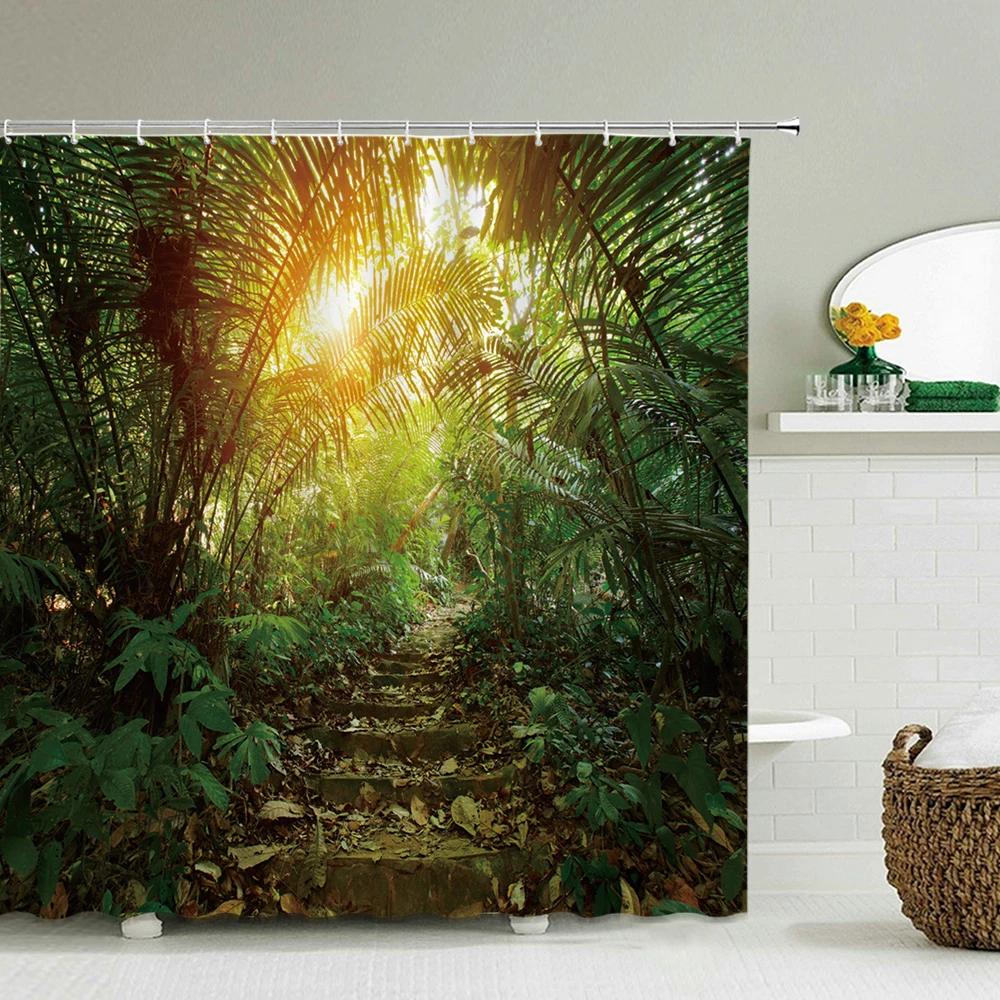Wald Naturlandschaft Duschvorhänge Hochwertiger wasserdichter Duschvorhang Baumlandschaft Badezimmervorhang Polyesterstoff