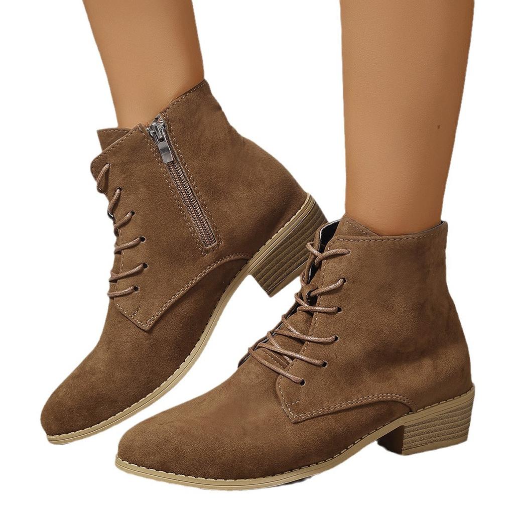 Pointed Martin boots 22 season new solid color square heel side zipper short boots Chelsea boots