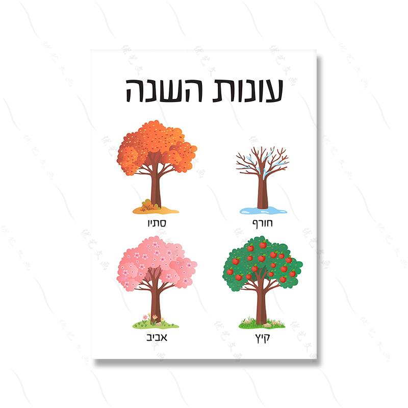 Hebrew Poster Colorful Educational Quote Wall Art Classroom Print Learning Days Child Materials Canvas Painting Room Home Decor