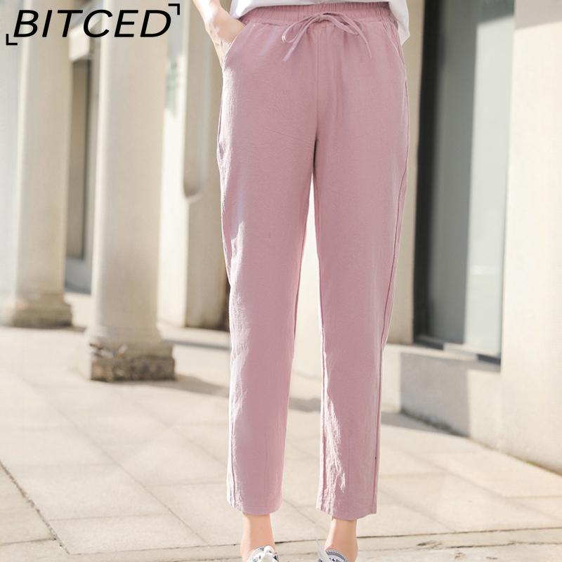 BITCED 9 Color Pure Cotton Nine Point Trousers Spring Summer Slim Straight Loose Casual Pants Women Solid Color Harem Pants
