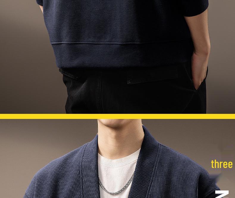 2025 Men's Japanese Retro Waffle Knit Hoodie - Winter Casual Fashion Long Sleeve Jacket