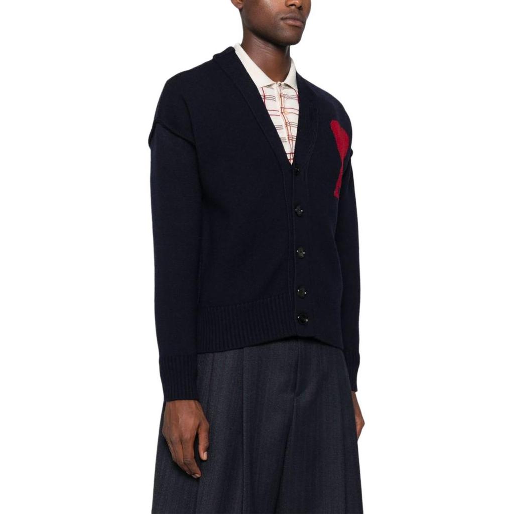 Ami Paris Ami De Coeur Logo Detailed V Neck Cardigan UKC006018-414