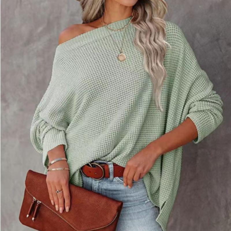 

Контрастный трикотажный свитер с круглым вырезом, повседневный свободный свитер с длинным рукавом, женская одежда S белый