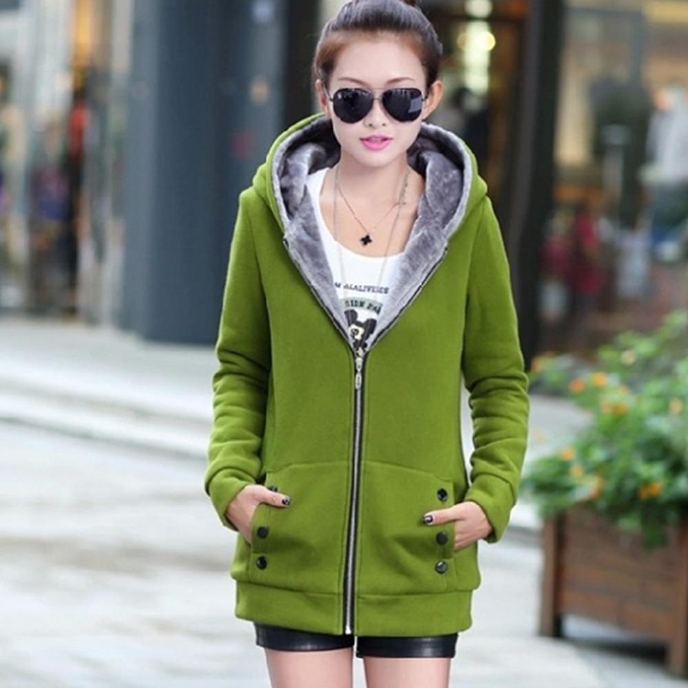 Women Fashion Casual Thicken Warmer Hoodie Solid Coat Outerwear Jacket