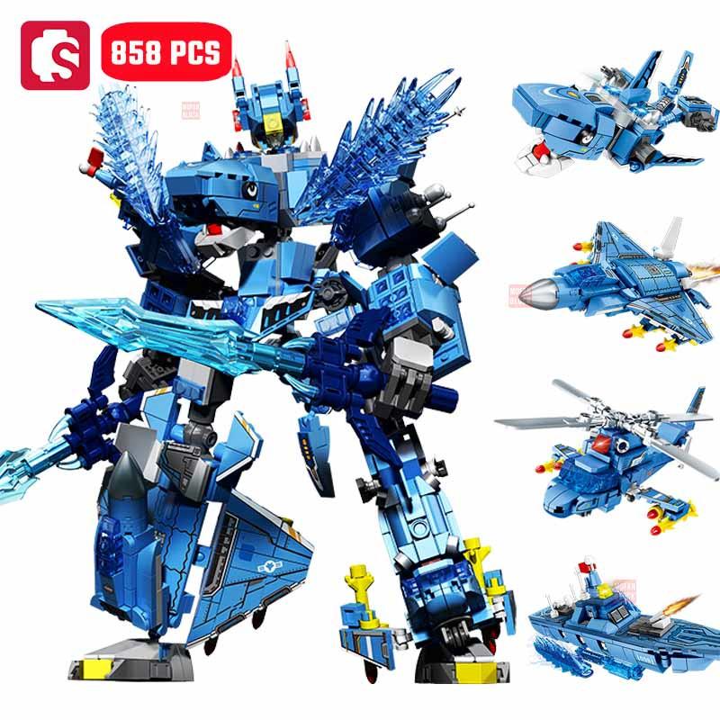 Non-Toxic Sembo Transforming Mech Robot Assemblage Building Blocks Kits Moc Tank Helicopter Fighter Battleship Models Kids Toys Children Gifts