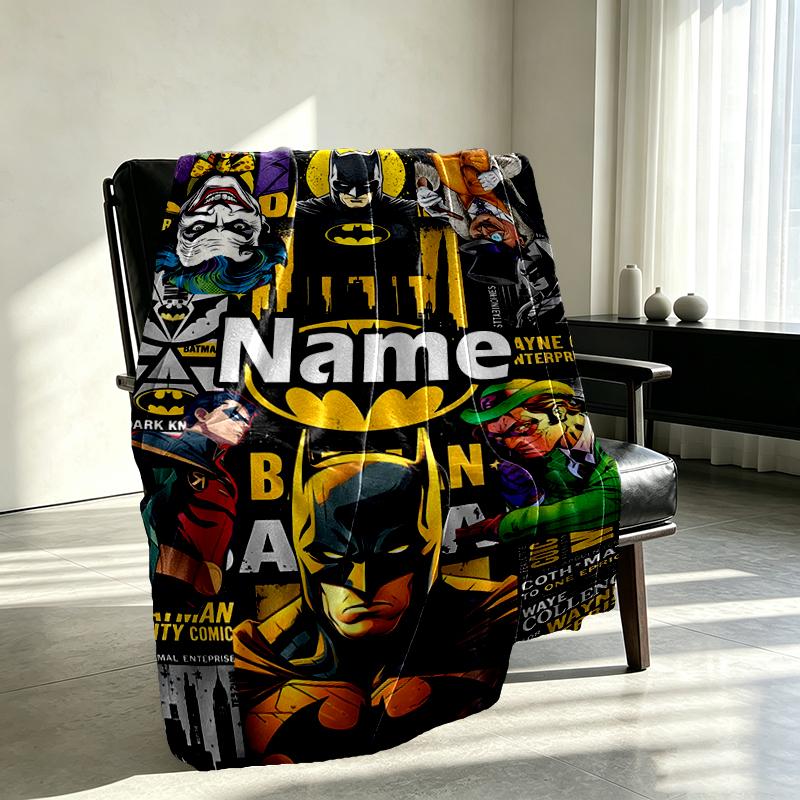 Custom Name Personalized Batman Print Blanket, Home Decor, Bedroom, Sofa, Camping, Couch, Gifts for Birthday Christmas