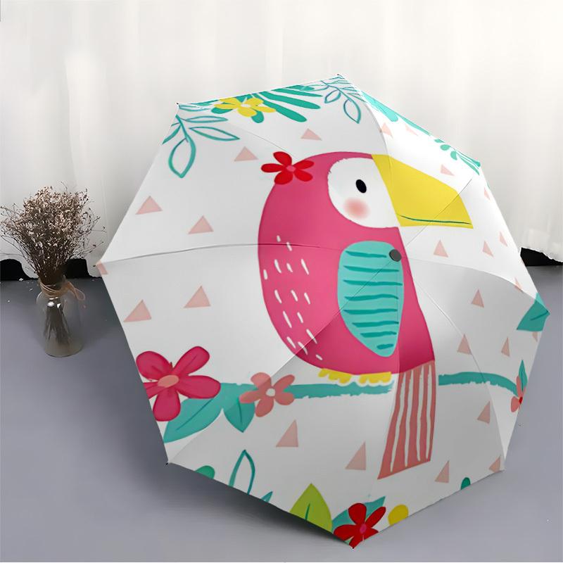 1pc Tropical Bird Auto Umbrella - Auto Open/Close Folding Umbrella with Reinforced 8-Rib Frame, 122