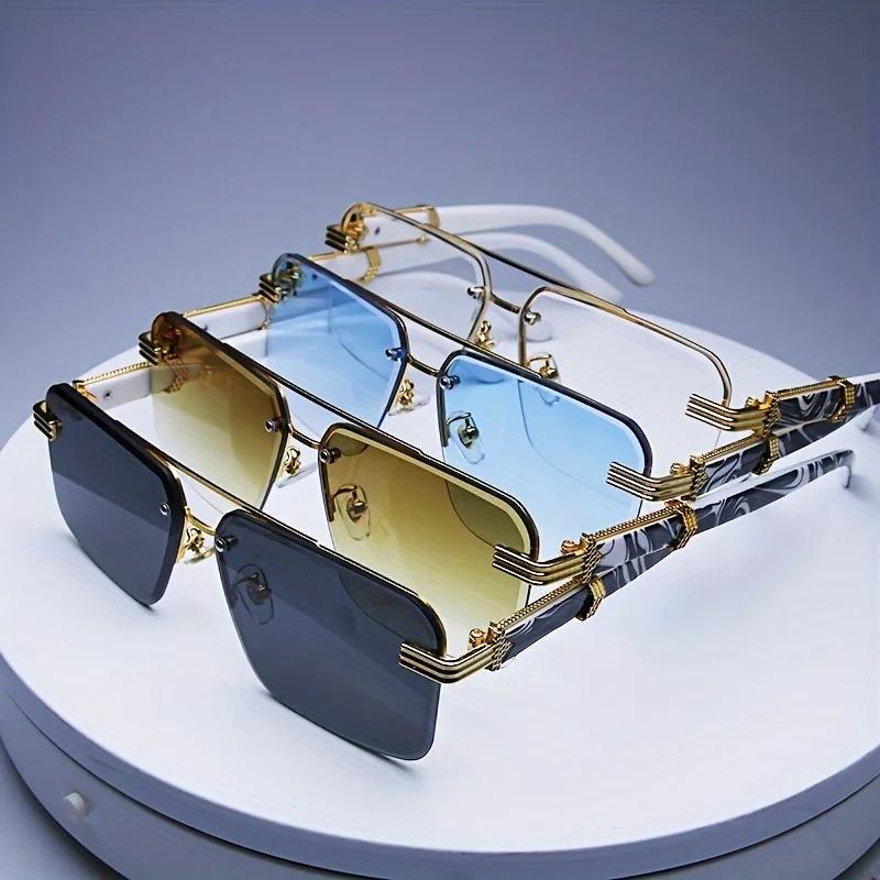 Trendy Rimless Sunglasses for Men Women Fashion Frameless Rectangle Sun Glasses Retro Shades Summer Traveling Eyewear UV400