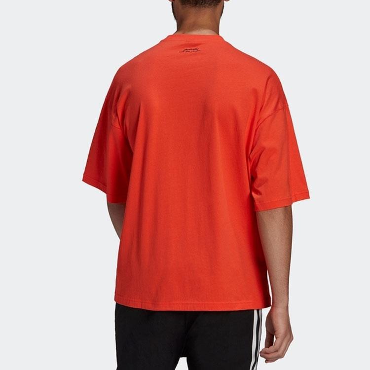 Adidas Solid Color Logo Casual Crew Neck Short Sleeve T-Shirt Unisex Tops Semi-Fluorescent-Red H61131