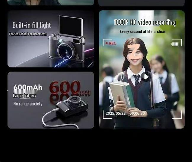 4K Digital Camera with Flip Screen for Selfies, 9600W HD High Pixel Quality