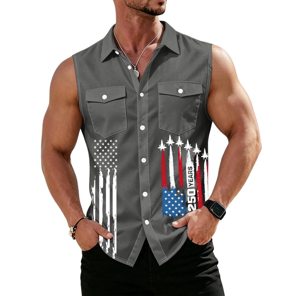 Chemise sans manches légère à revers et boutons pour homme, idéale pour le travail.