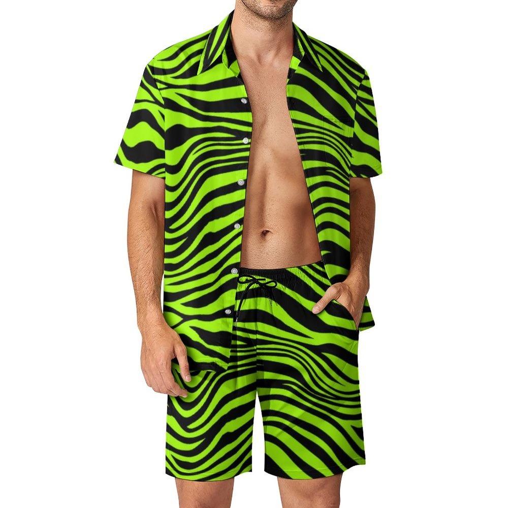 Ameerika Suvine Tiiger Leopard Triibuline 3D Prinditud Meeste Särgi Komplekt Lühikeste Varrukatega Särk Üle suurusega Rannapüksid Tänavariietus Havai ülikond