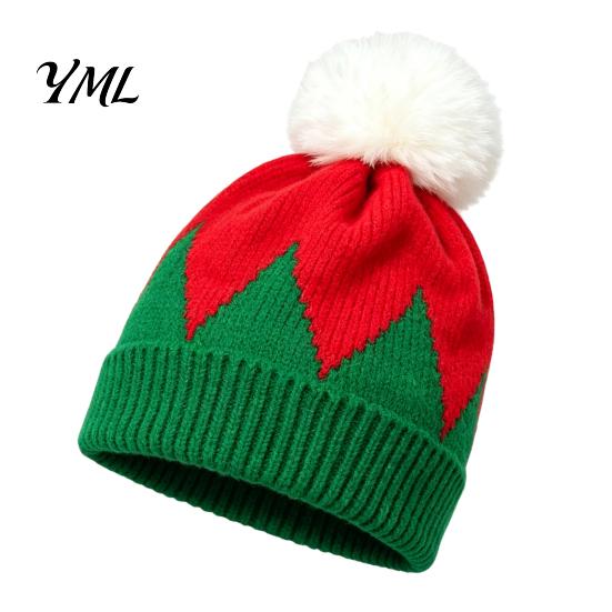 Casual Winter Accessories for Women Christmas Elf Hat, Cozy Knit Hat with Pom Soft Polyester Pom, Stretchy Warm Skull Cap Outdoor Cold Weather Trendy