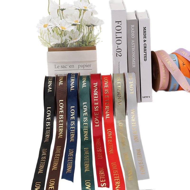 English Hot Stamping Ribbed Ribbon - 2.5cm Silk Bow for Gift, Cake, and Flower Packaging
