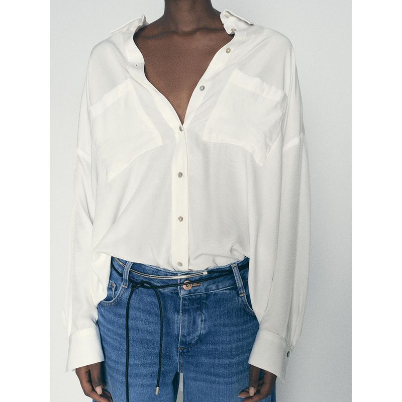 Za2025 Spring New Women's Clothing Simple All-Match Long Sleeves Lapel Simple Loose Shirt 8575866 250