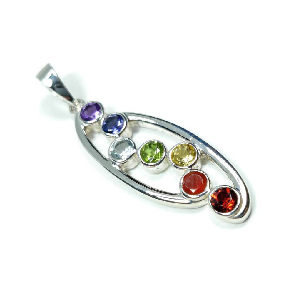 7 Chakra Pendant, 925 Sterling Silver Gemstone Pendant, Multi-Stone Pendant, Spiritual Jewelry, Chakra Healing Pendant, Yoga jewelry