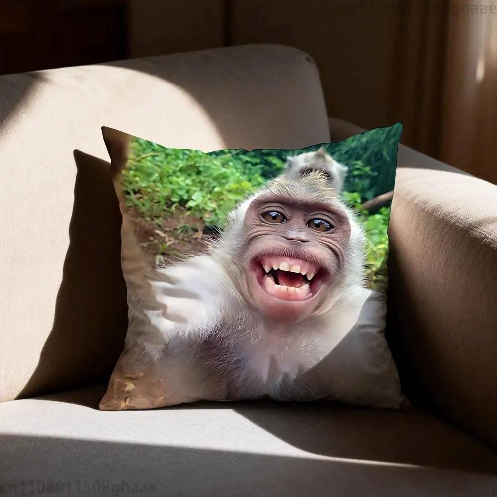 Funny Meme Monkey Cushion Cover Cute Monkey Emoji Throw Pillow Case For Living Room Sofa Prank Gift Home Decor Pillowcase 40X40