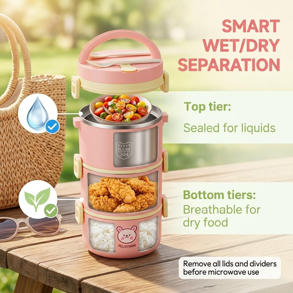Microwave Safe 304 Stainless Steel Bento Box Thermal Lunch Box Portable Leakproof Insulated Kids Food Container Stackable
