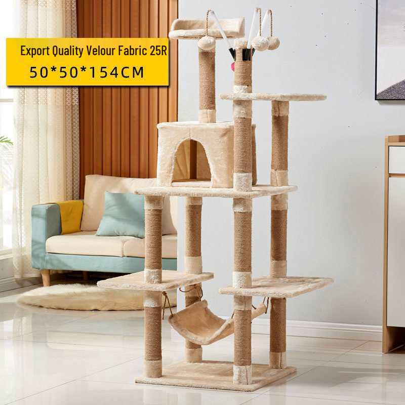 Multifunctional Rattan Cat Tree with Sisal Posts, Velvet Mats, Climbing Platform, Scratch Boards, and Cozy Nest for All Seasons