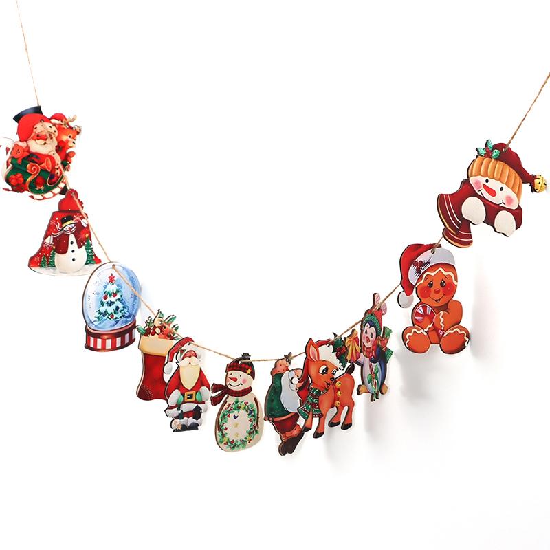 (12 pcs/pack) 4.9-8.5cm Christmas Pendant Wooden Pendants Colorful Woodblock Children's Cartoon Snowman Festival Decoration DIY