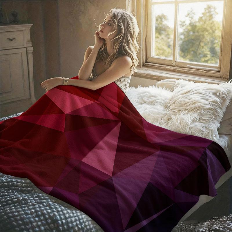 Red Polygon Geo Flannel Blanket Warm Soft Halloween Christmas Decorative Couch Warm Cozy All-Season Gift