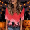 Women's Casual V-Neck Short Sleeve Blouse with Halloween Print