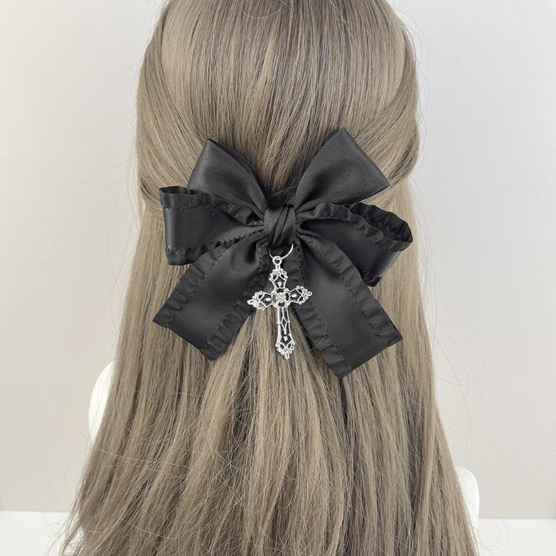 Gothic Schleife Schleifenknoten Haarspange Süße Große Schleifen Haarnadel Damen Haarstyling Zubehör für Dünnes Haar Französische Spangen