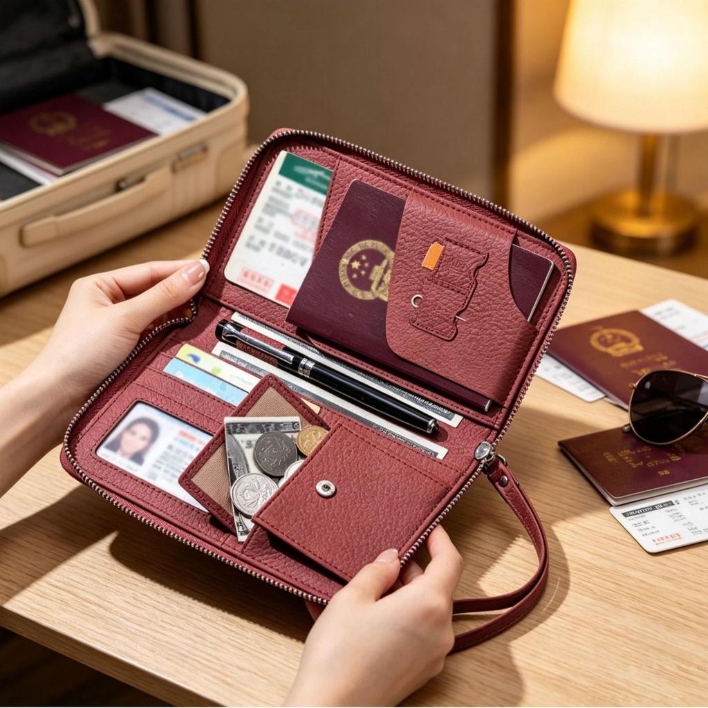 Genuine Leather Women's Anti-Theft Passport Holder & Large Capacity Wallet