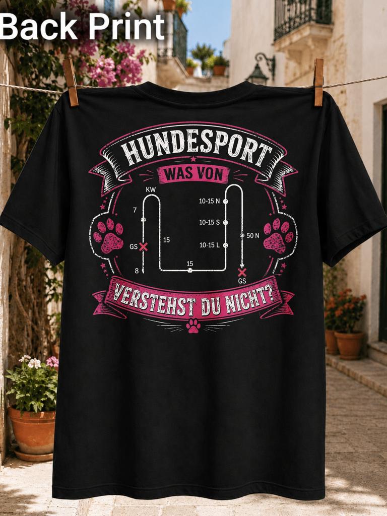 Gerunisex Hundesport Agility With Vintage Ribbon Banners Pink Paw Prints Course Diagram And Distressed Unisex All Tshirt