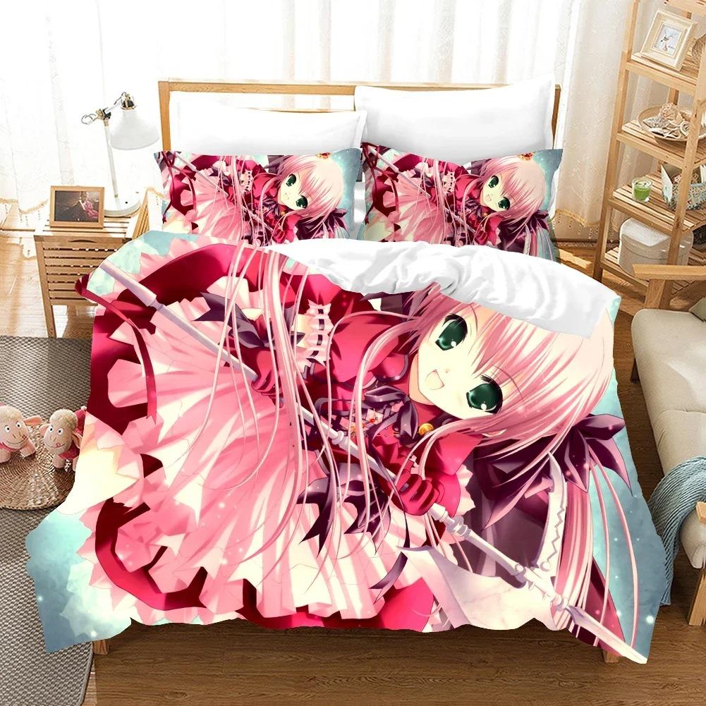 Conjunto de Cama Anime Menina Desenho Animado Moda Estampa 3D Edredom Luxo Queen King Solteiro Conjunto Capa de Edredom Decoração Têxtil para Casa Moderno
