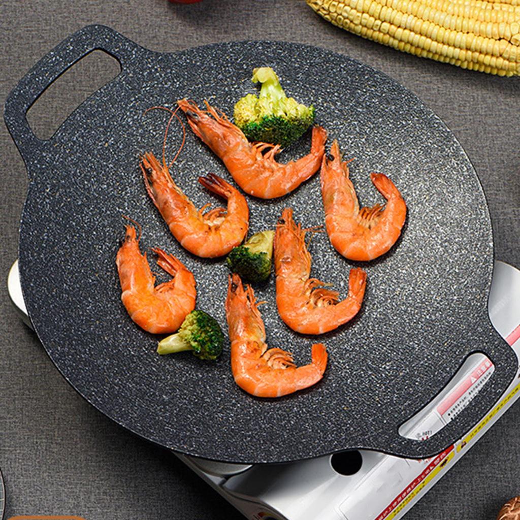 Korean Style Barbecue Round Plate Smokeless Round Griddle for Home Camping Indoor Outdoor Grilling 34cm