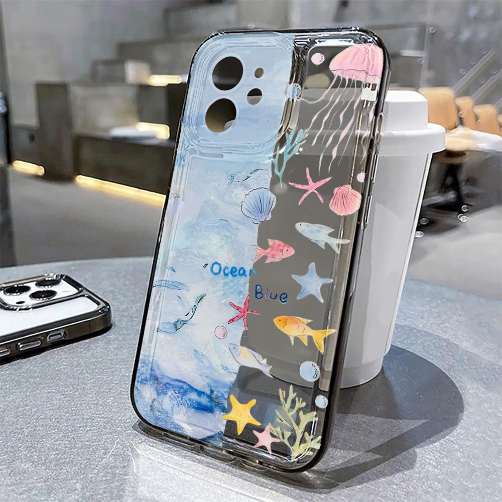 Ocean Animal Cute Phone Case For iPhone 11 Case iPhone 15 13 14 12 17 16 Pro Max 8 7 Plus XR XS SE Clear Protective Cover Funda