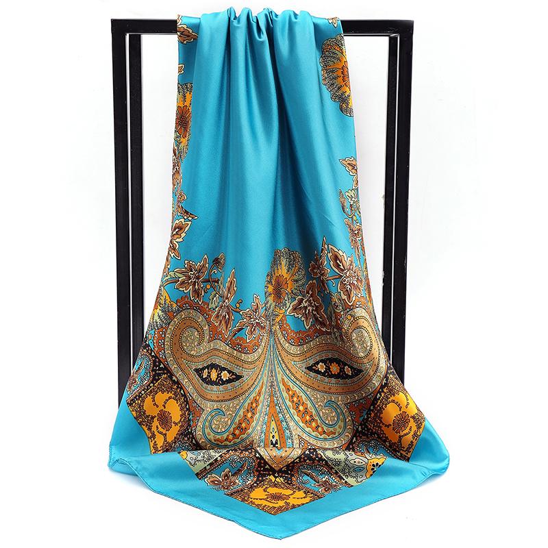 90*90cm Women Hijab Satin Square Scarf Paisley Cashew Print Silk Scarf Neckerchief Shawl Wraps Headband Hair Accessories Bandana