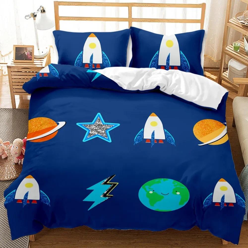 Astronaut Duvet Cover Set, Space Bedding Set for Kids Boys, Sky Galaxy Themed Comforter Cover, QueenKingTwin Size Quilt Cover