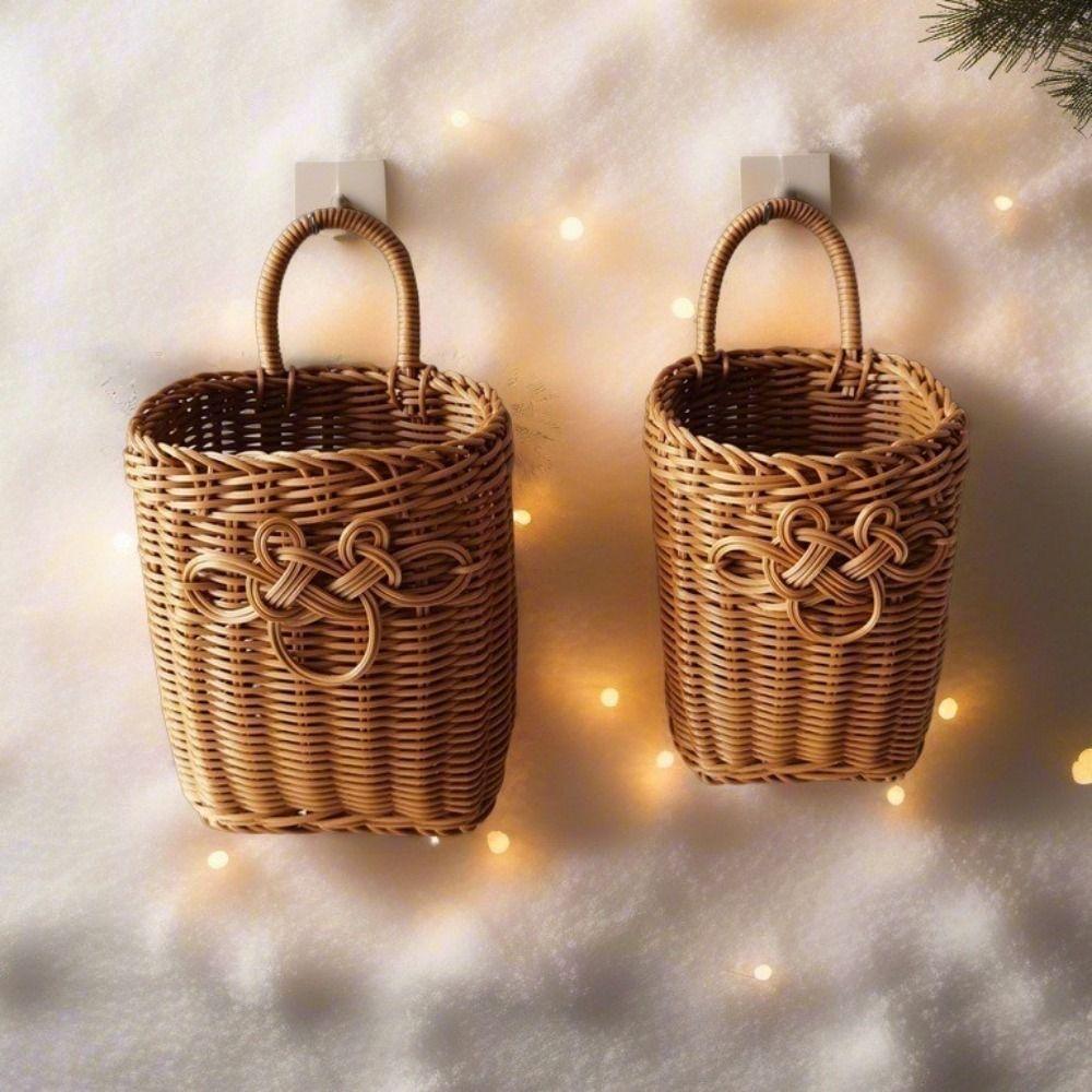 Plastic Handwoven Storage Basket Decorative Wall Hanging Basket  Picnic