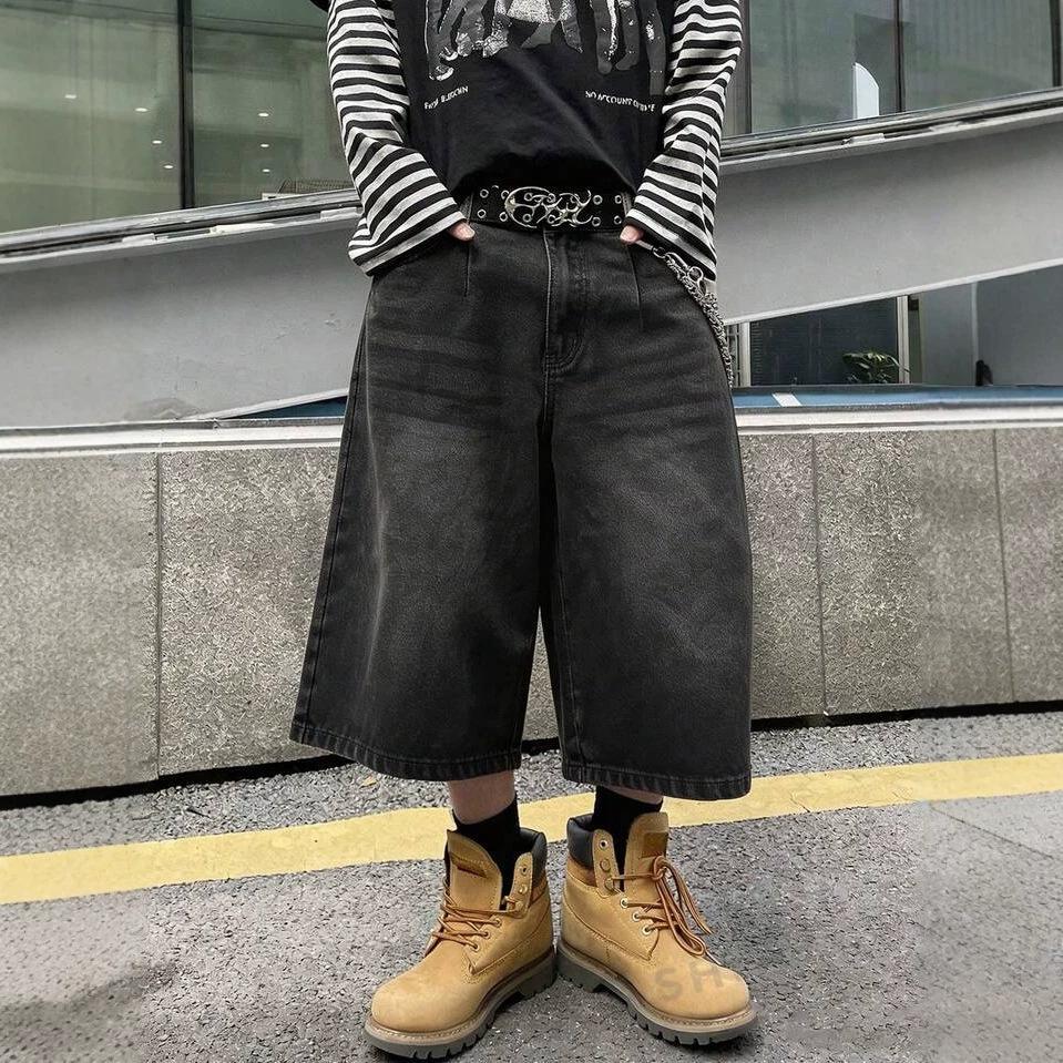 American Retro Washed Seven-point Jeans Men's and Women's Summer New Trendy Brand High-end Loose Wide-leg Straight Pants