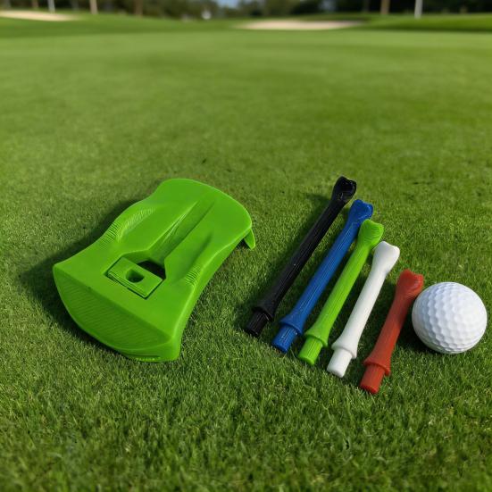 3D Printed Golf Tee Holder with 5 Tees Artificial Turf Tee Stand Outdoor Indoor Driving Range Home Training Golf Simulator Tee Hinged Turf Base