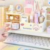 2024 New Desktop Storage Box Organizer Cute Bear Handle Drawer Type Desk Organizer Multi-grid Pen Holder with Kawaii Stickers