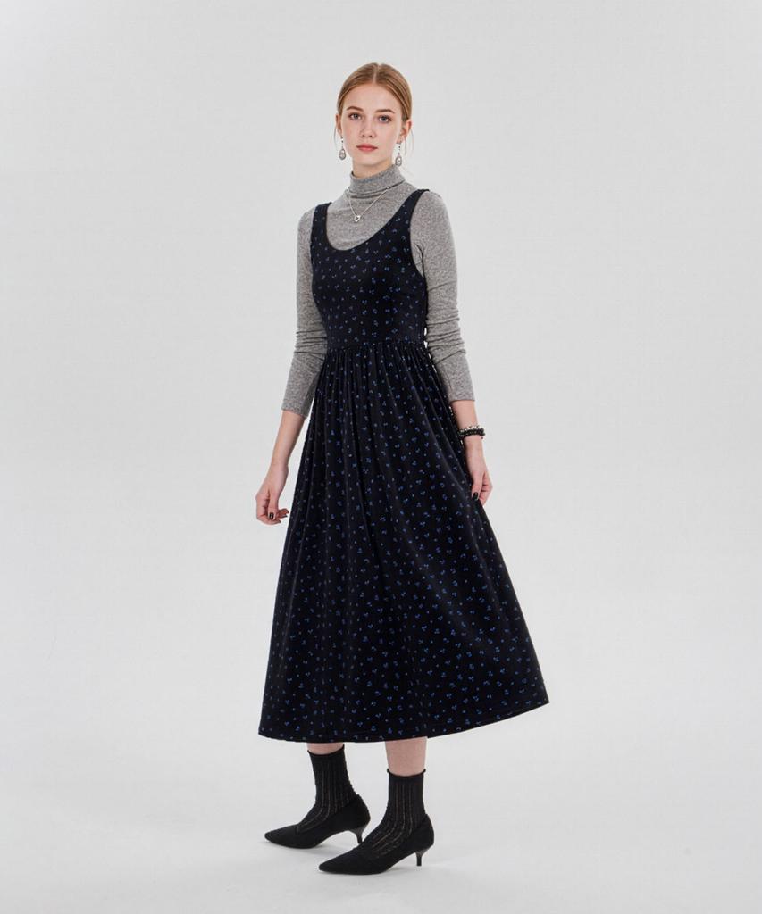 Maia Velvet Flower Dress - Teal Blue (Tencel T-Shirt Set)