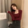 Autumn and Winter Square Neck Knitted Pullover Sweater Fashion Elegant Long Sleeve Slim Fit Office Bottoming Shirt Casual Solid Color Basic Clothing