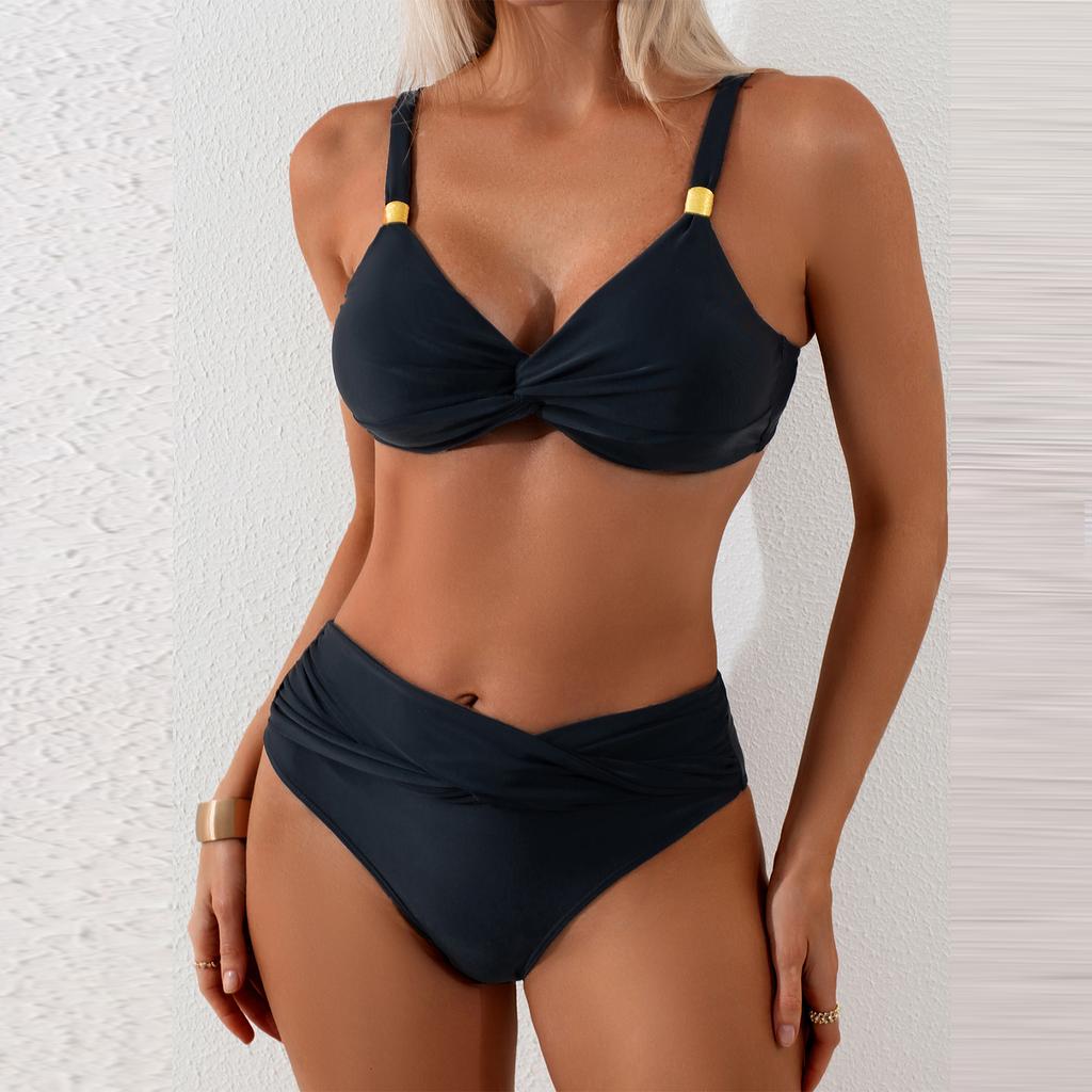 Women’s Two Piece High Waist Bikini Swimsuit with Ruffle Trim Sport Swimwear Set Adjustable Straps and Printed Top