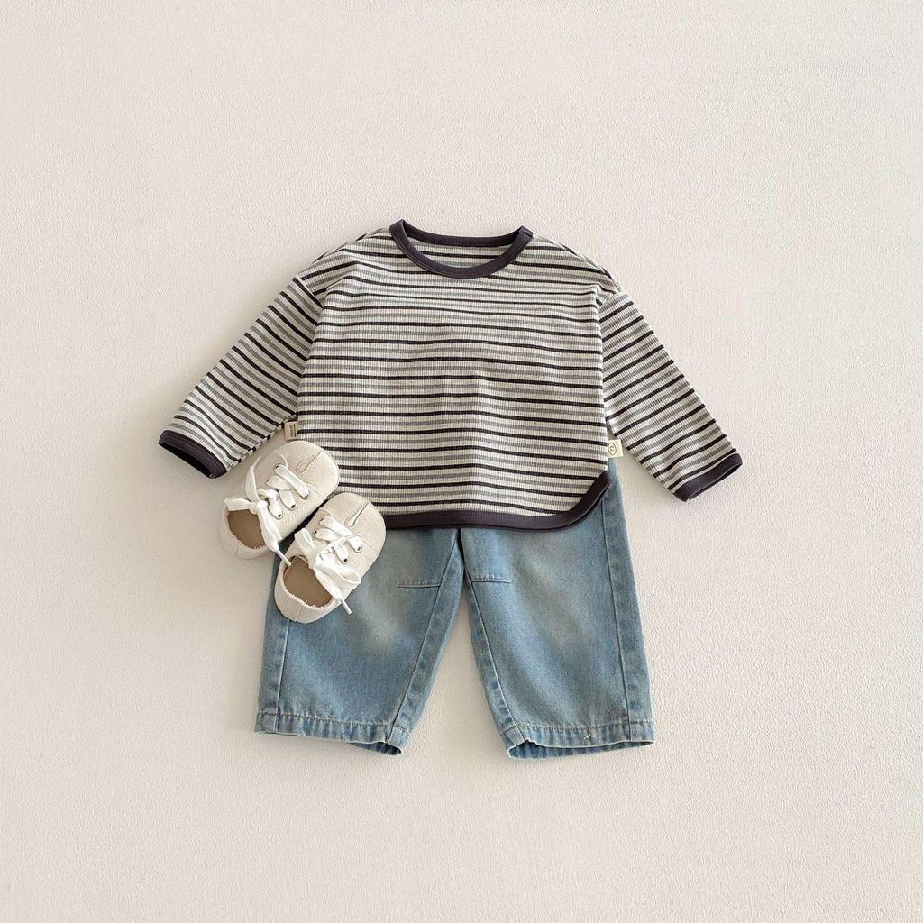 Korean Style Striped T-shirt for Girls - Trendy Spring Layered Color Block Design